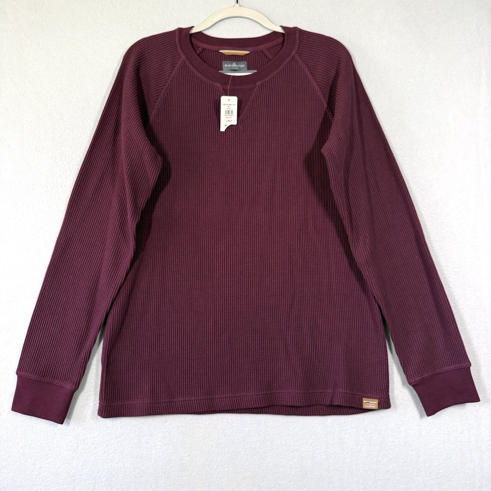 LL Bean Shirt Mens Large Signature Waffle Crew Thermal Deep Port Slim Fit NWT